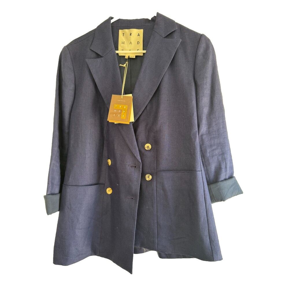 NWT Luxury Brand “TRADEMARK” Navy Linen Blazer